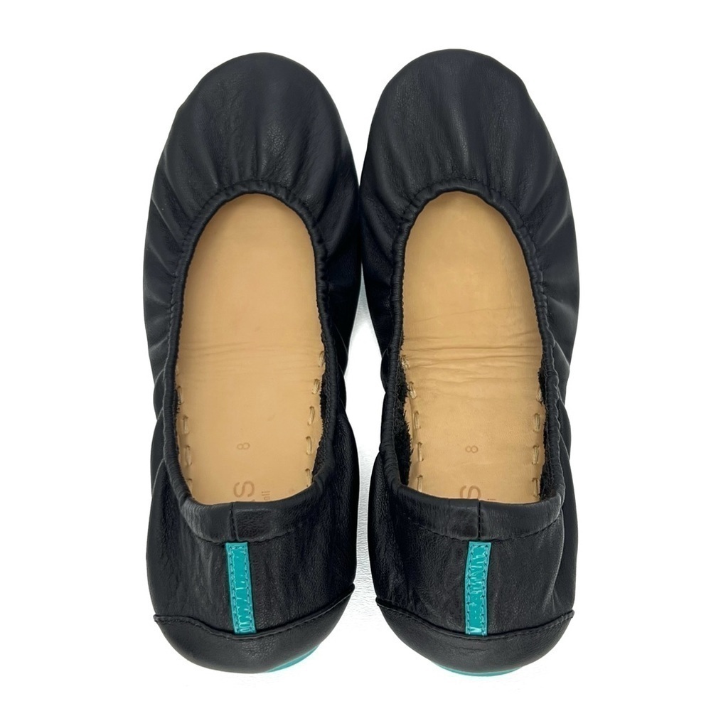 Tieks Black Leather Loafers with Turquoise Accent